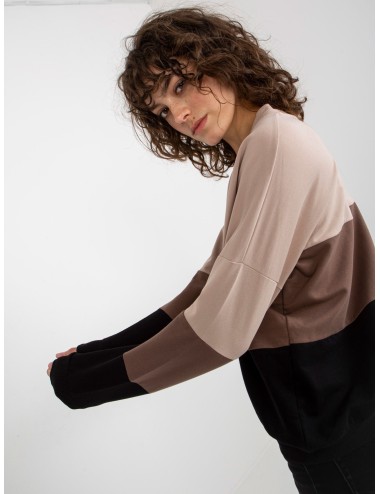 Beżowo-czarna bluza basic z dekoltem w serek RUE PARIS