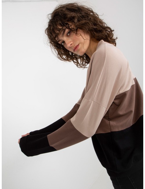 Beżowo-czarna bluza basic z dekoltem w serek RUE PARIS