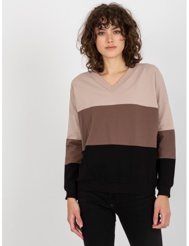Beżowo-czarna bluza basic z dekoltem w serek RUE PARIS
