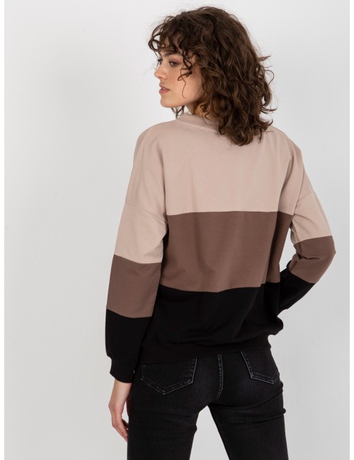 Beżowo-czarna bluza basic z dekoltem w serek RUE PARIS