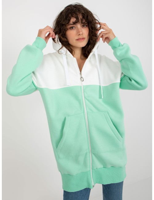 Ecru-szara dresowa długa bluza basic z suwakiem