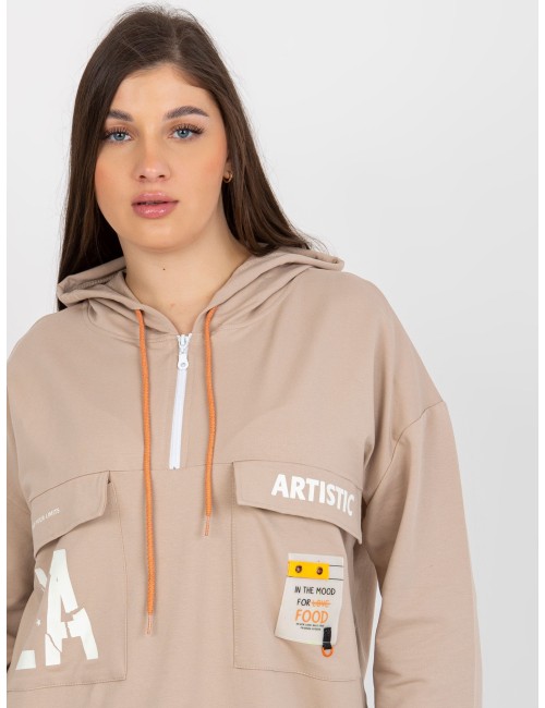 Khaki dłuższa bluza plus size z suwakiem u góry