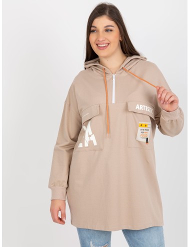 Khaki dłuższa bluza plus size z suwakiem u góry