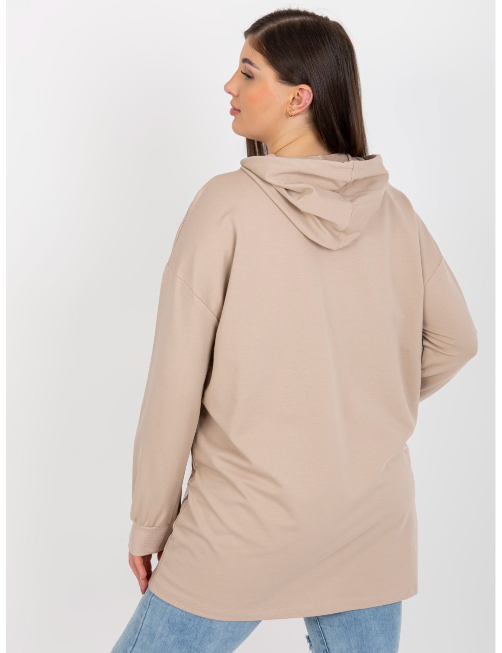 Khaki dłuższa bluza plus size z suwakiem u góry