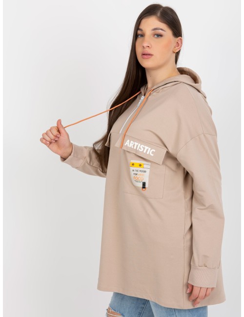 Khaki dłuższa bluza plus size z suwakiem u góry