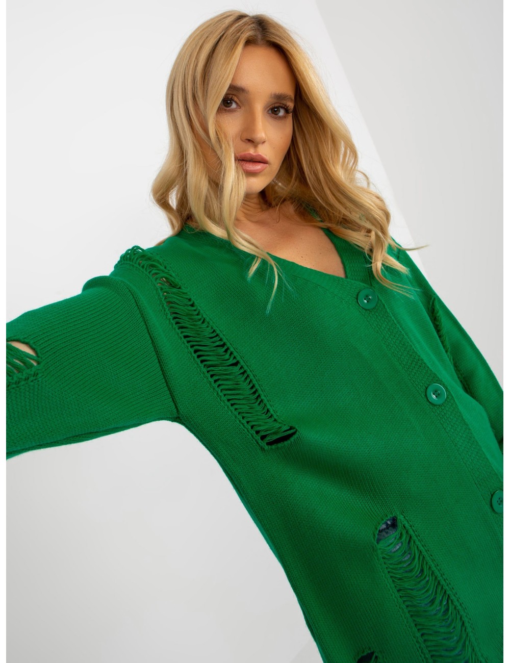 Sweter rozpinany oversize z dziurami RUE PARIS