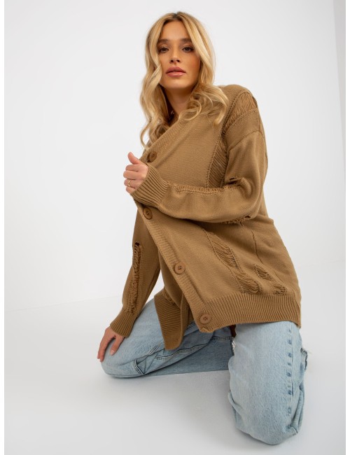 Sweter rozpinany oversize z dziurami RUE PARIS