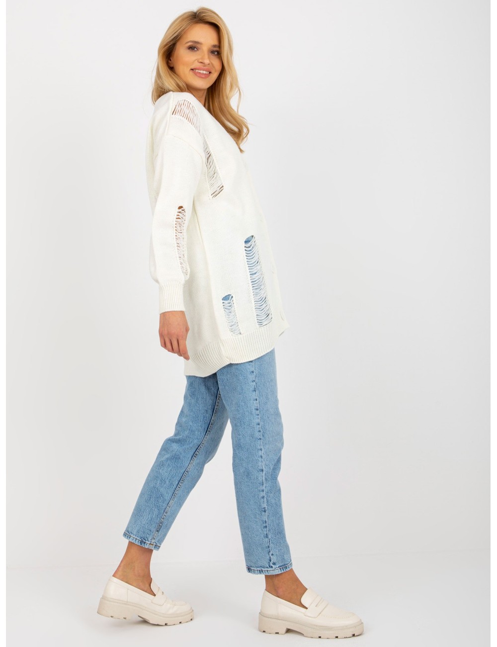 Sweter rozpinany oversize z dziurami RUE PARIS