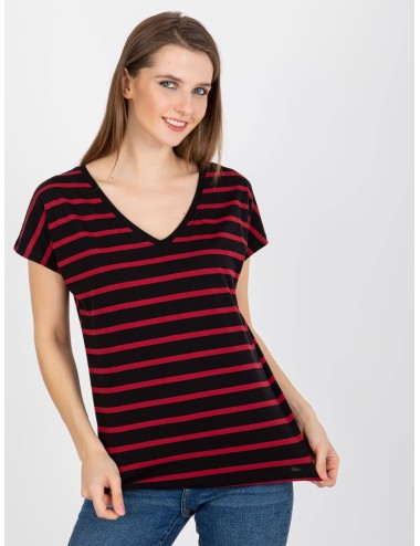 Damski t-shirt basic w paski z bawełny