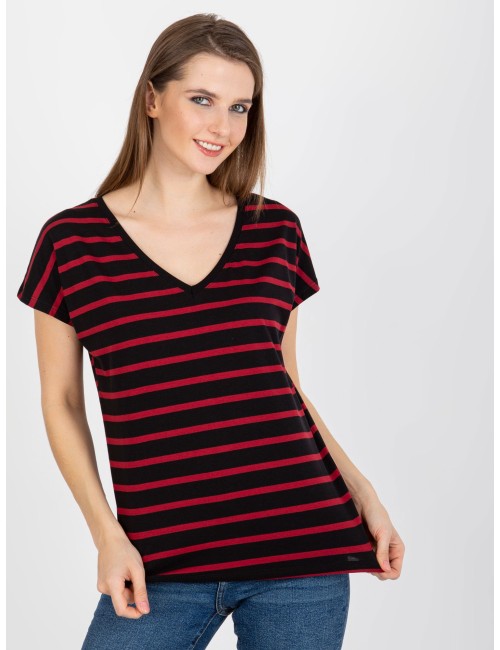 Damski t-shirt basic w paski z bawełny
