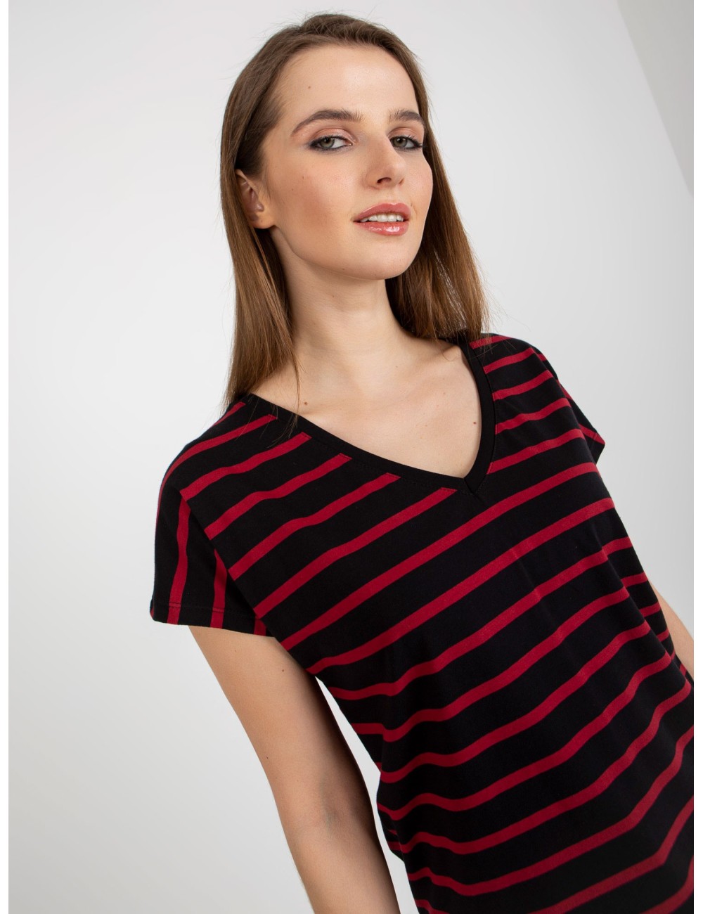 Damski t-shirt basic w paski z bawełny
