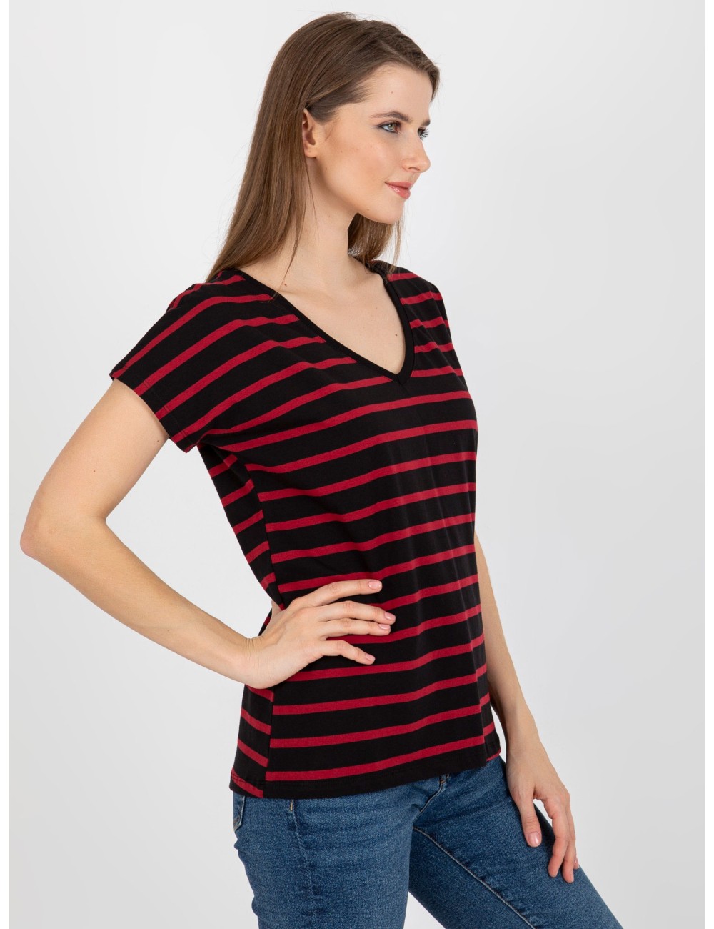 Damski t-shirt basic w paski z bawełny