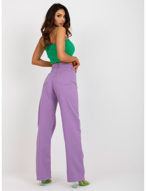 Fioletowe damskie szerokie spodnie jeansowe high waist