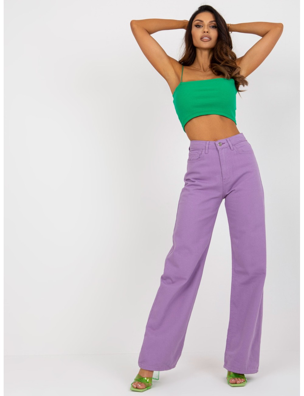 Fioletowe damskie szerokie spodnie jeansowe high waist