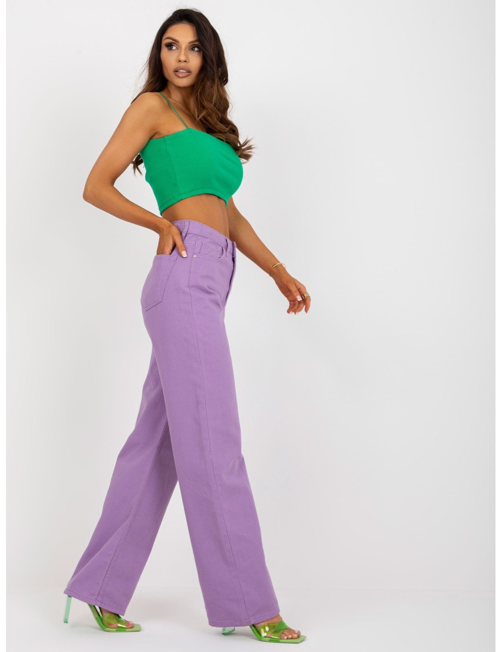 Fioletowe damskie szerokie spodnie jeansowe high waist