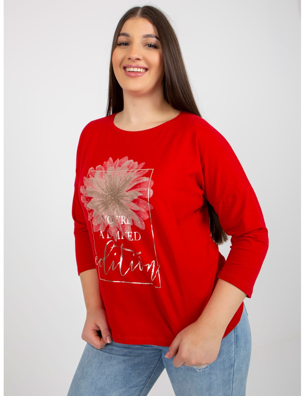 Damska bluzka plus size z napisem i dżetami