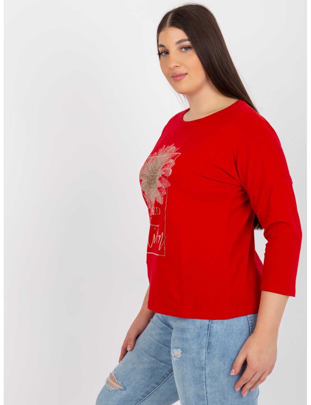 Damska bluzka plus size z napisem i dżetami