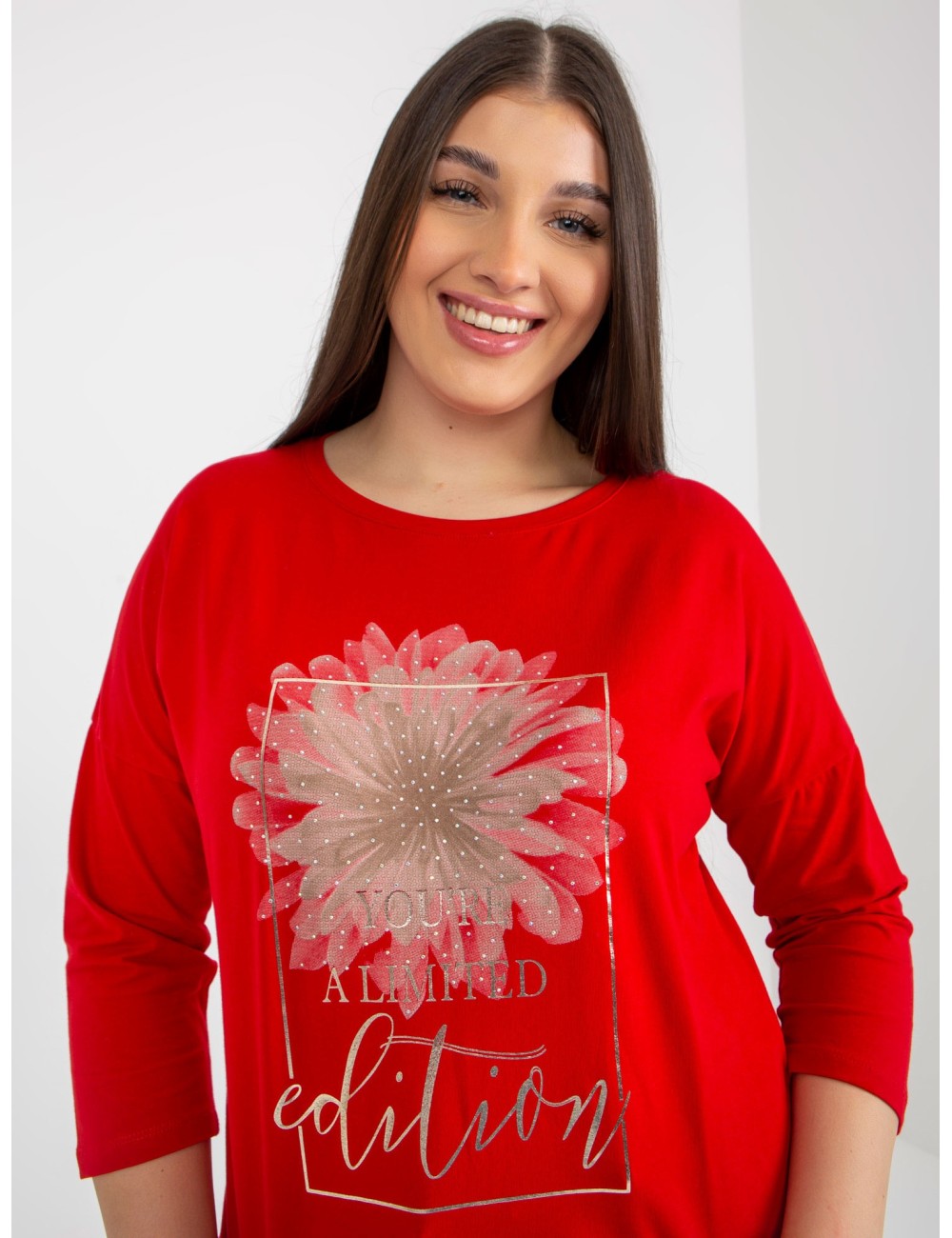Damska bluzka plus size z napisem i dżetami