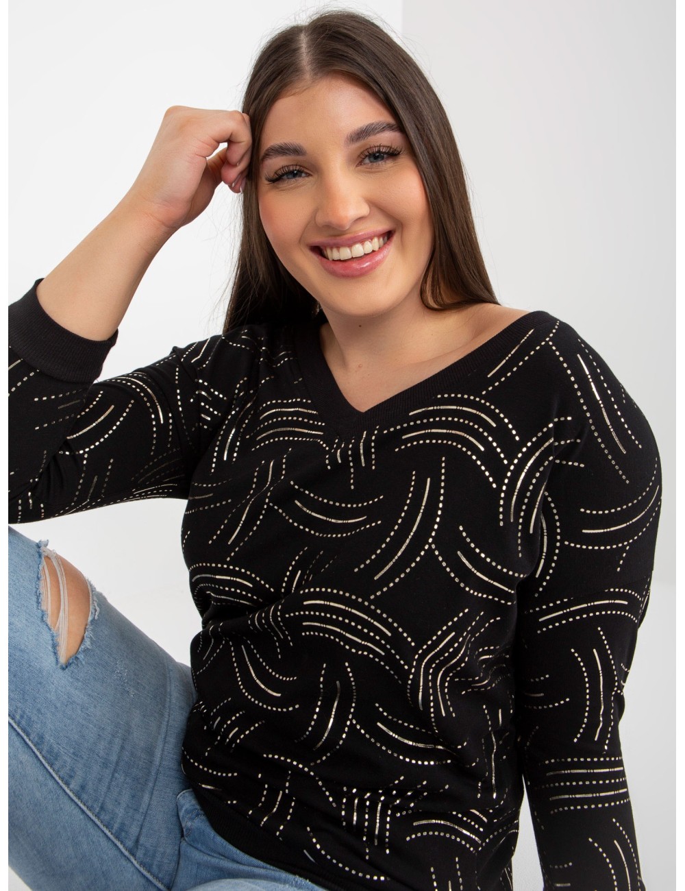 Khaki damska plus size z nadrukiem i dekoltem V