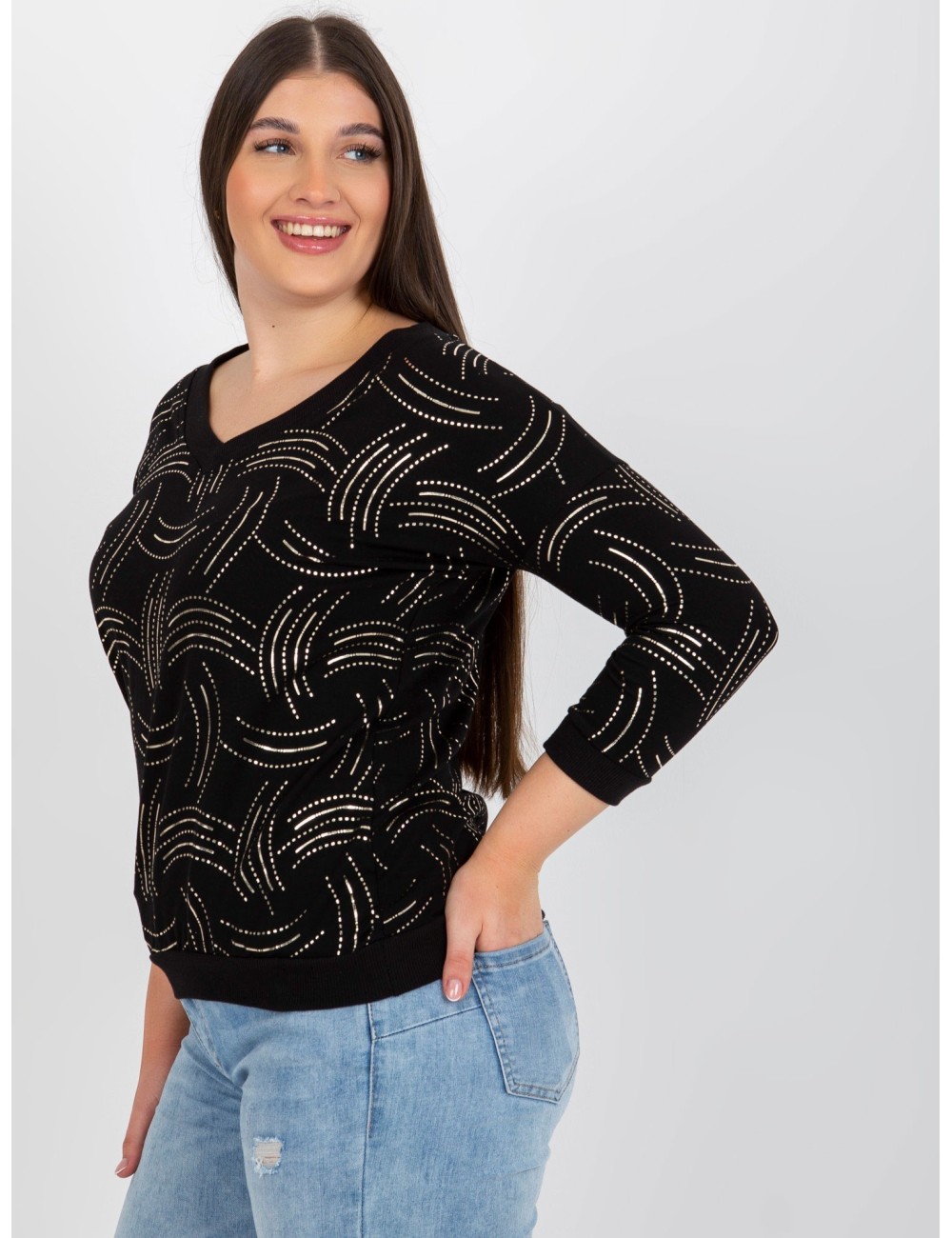 Khaki damska plus size z nadrukiem i dekoltem V