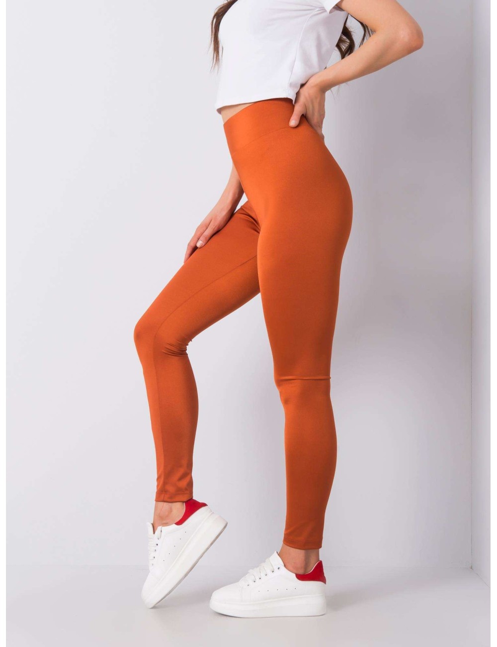RUE PARIS Złote gładkie legginsy damskie