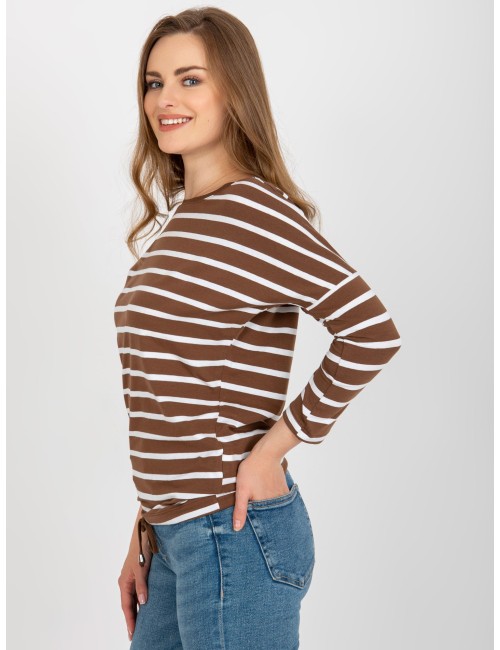 Brązowo-biała bawełniana bluzka BASIC FEEL GOOD