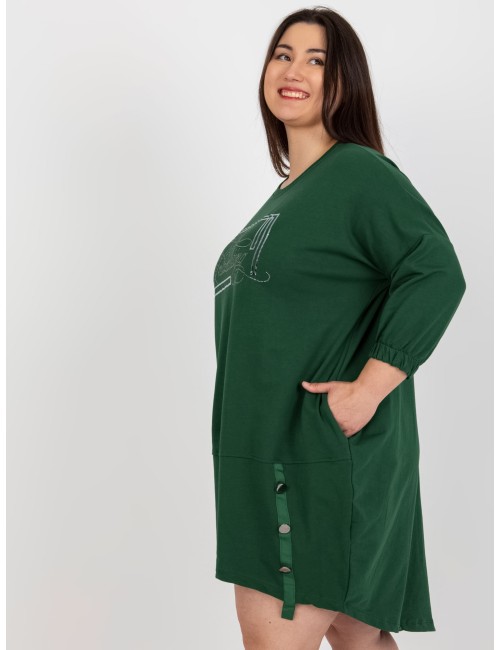 Khaki dresowa sukienka plus size na co dzień