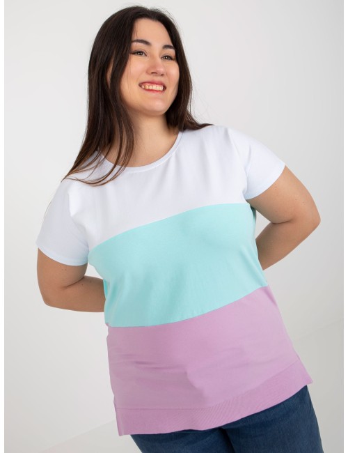 Biało-pomarańczowa bluzka plus size w paski