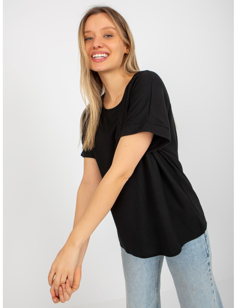 Prążkowana bluzka oversize z bawełny
