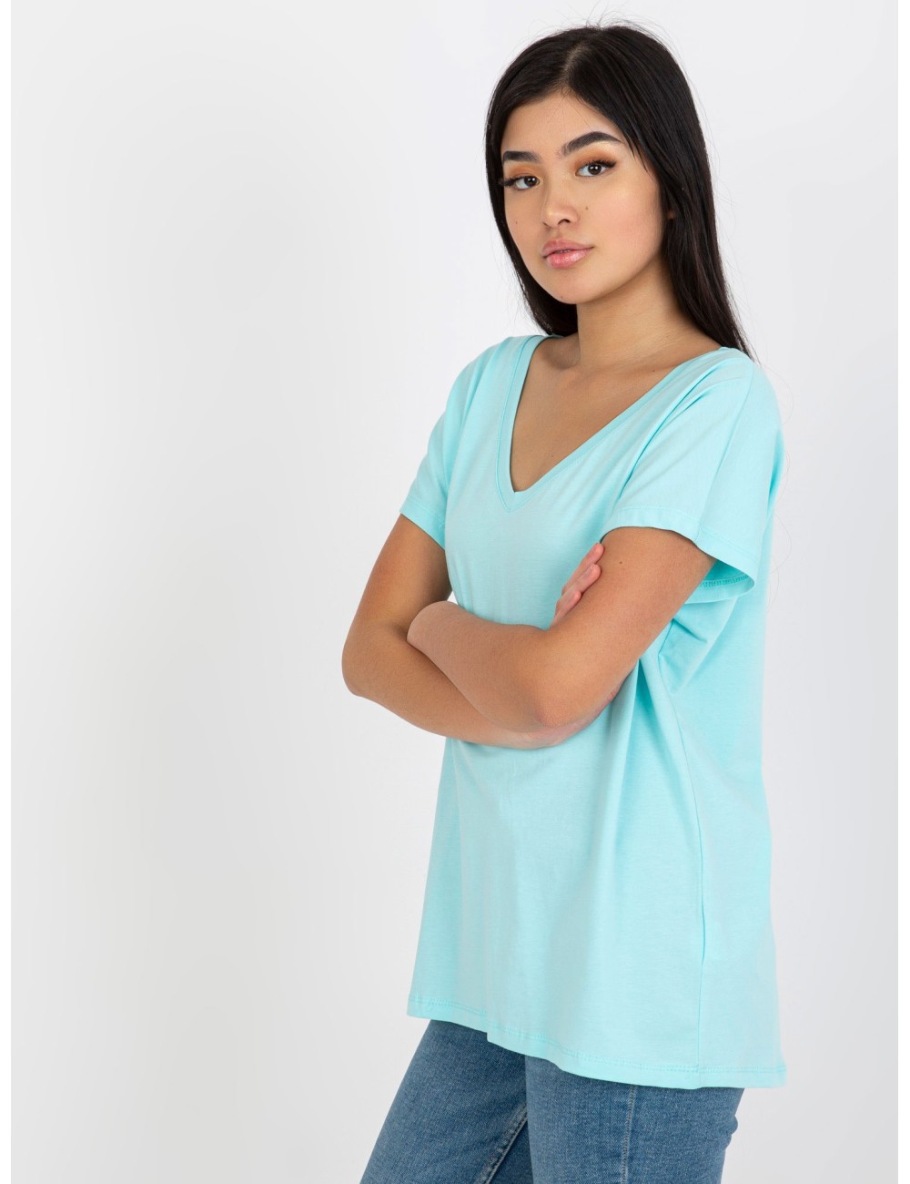 Jasnomiętowy klasyczny t-shirt basic z bawełny Emory