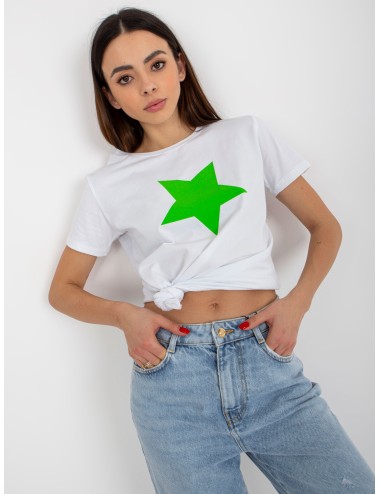 Biało-pomarańczowy damski t-shirt basic z nadrukiem