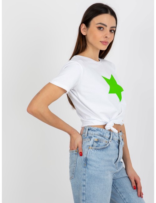 Biało-pomarańczowy damski t-shirt basic z nadrukiem