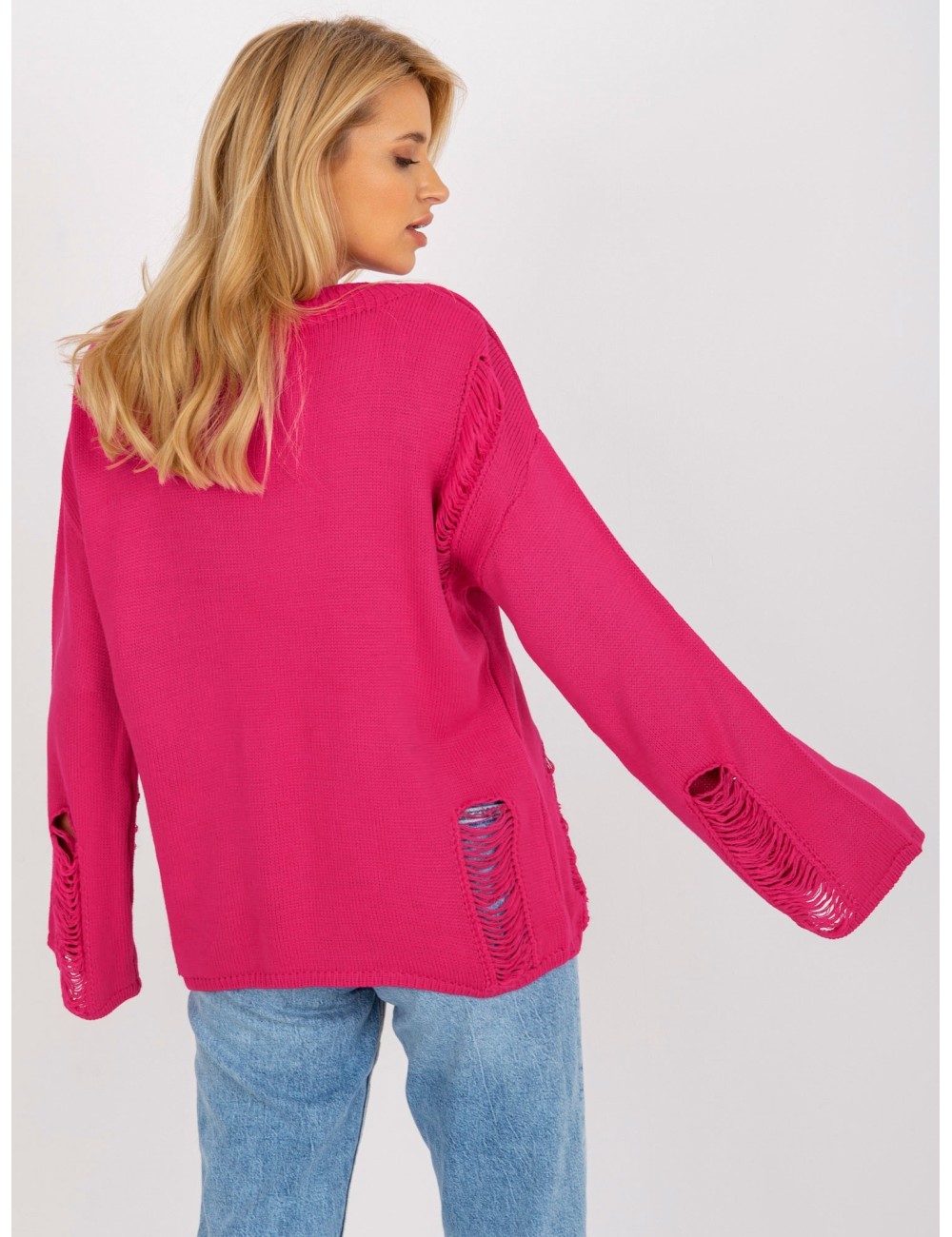 Damski sweter oversize z dziurami z wełną