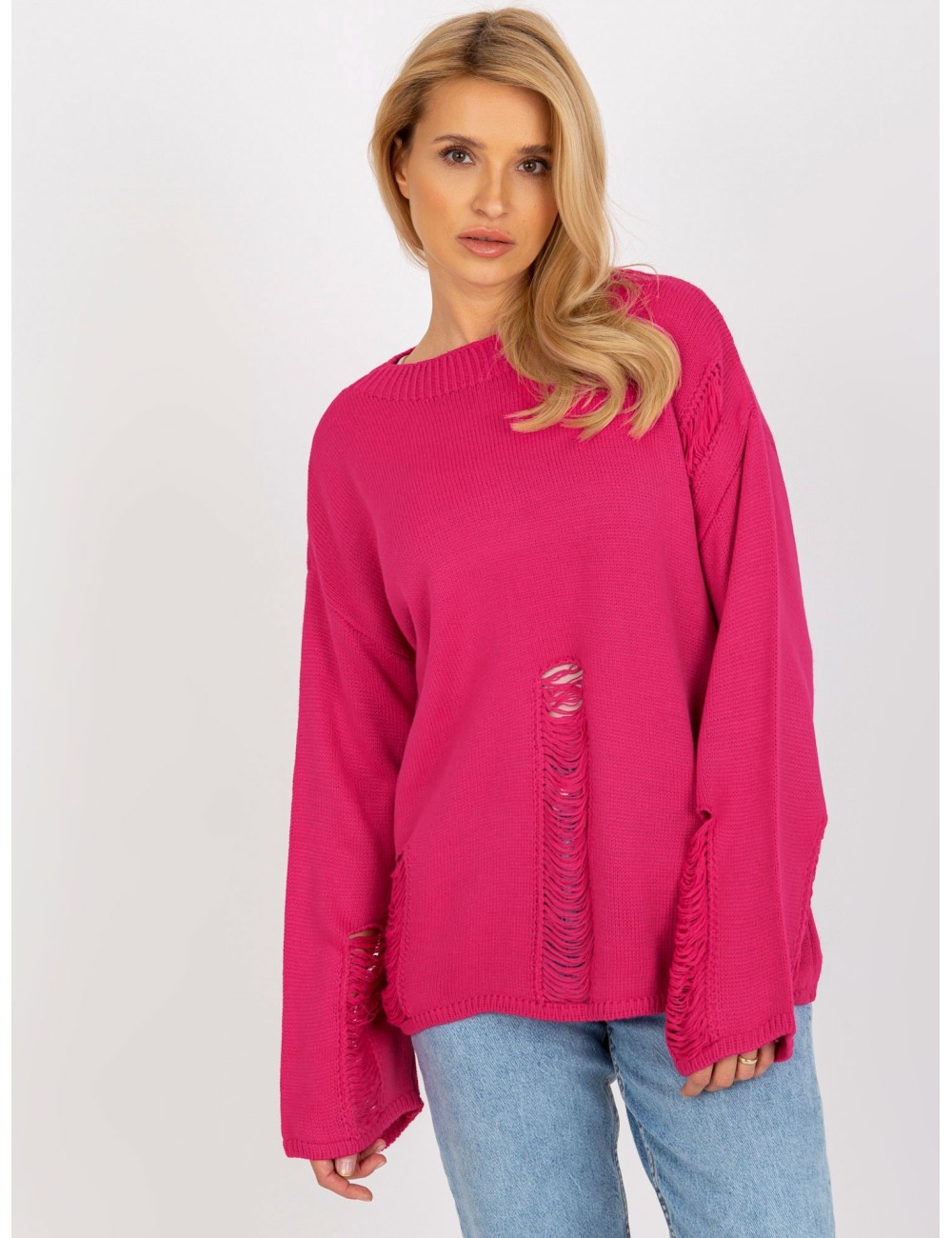 Damski sweter oversize z dziurami z wełną