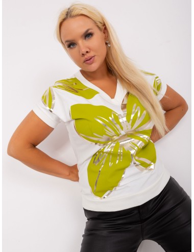 Ecru-khaki bluzka plus size z nadrukiem