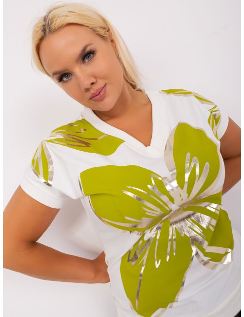 Ecru-khaki bluzka plus size z nadrukiem