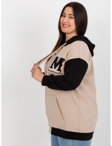 Beżowo-czarna rozpinana bluza plus size z naszywką