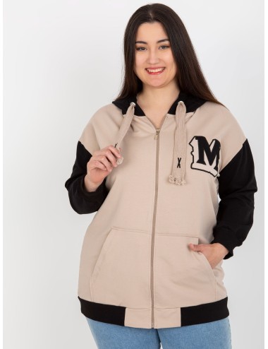 Beżowo-czarna rozpinana bluza plus size z naszywką