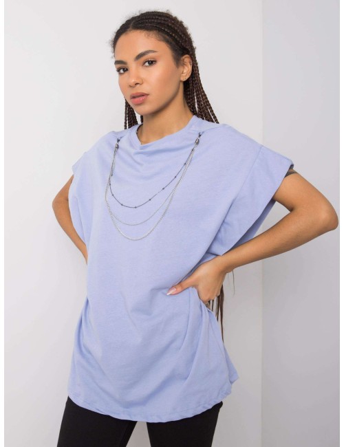 RUE PARIS Niebieski t-shirt z naszyjnikiem