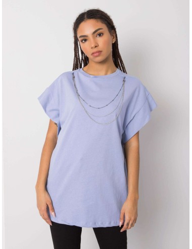 RUE PARIS Niebieski t-shirt z naszyjnikiem