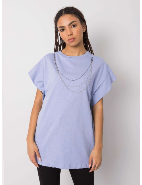 RUE PARIS Niebieski t-shirt z naszyjnikiem