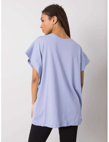RUE PARIS Niebieski t-shirt z naszyjnikiem