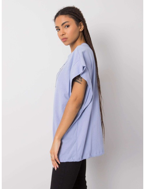 RUE PARIS Niebieski t-shirt z naszyjnikiem