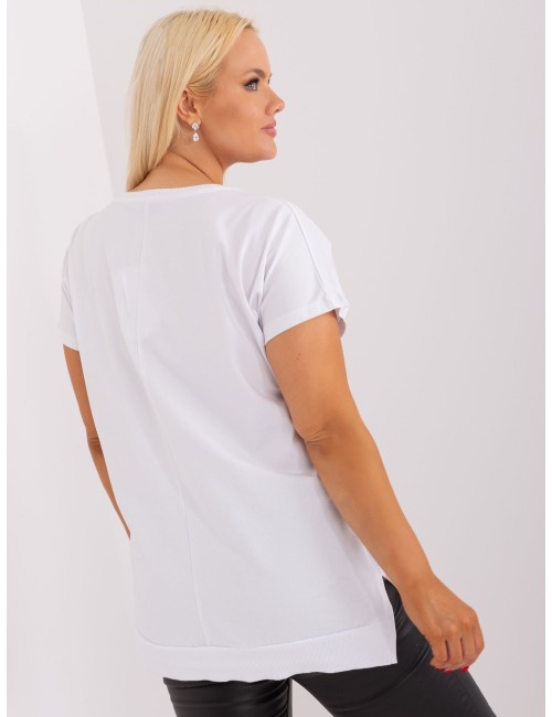 Ecru-limonkowa bluzka plus size z printem