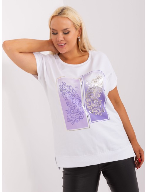 Ecru-limonkowa bluzka plus size z printem