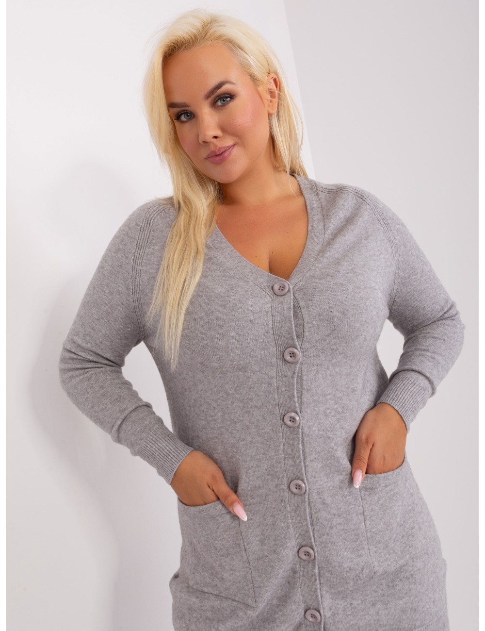 Damski kardigan plus size z kieszeniami