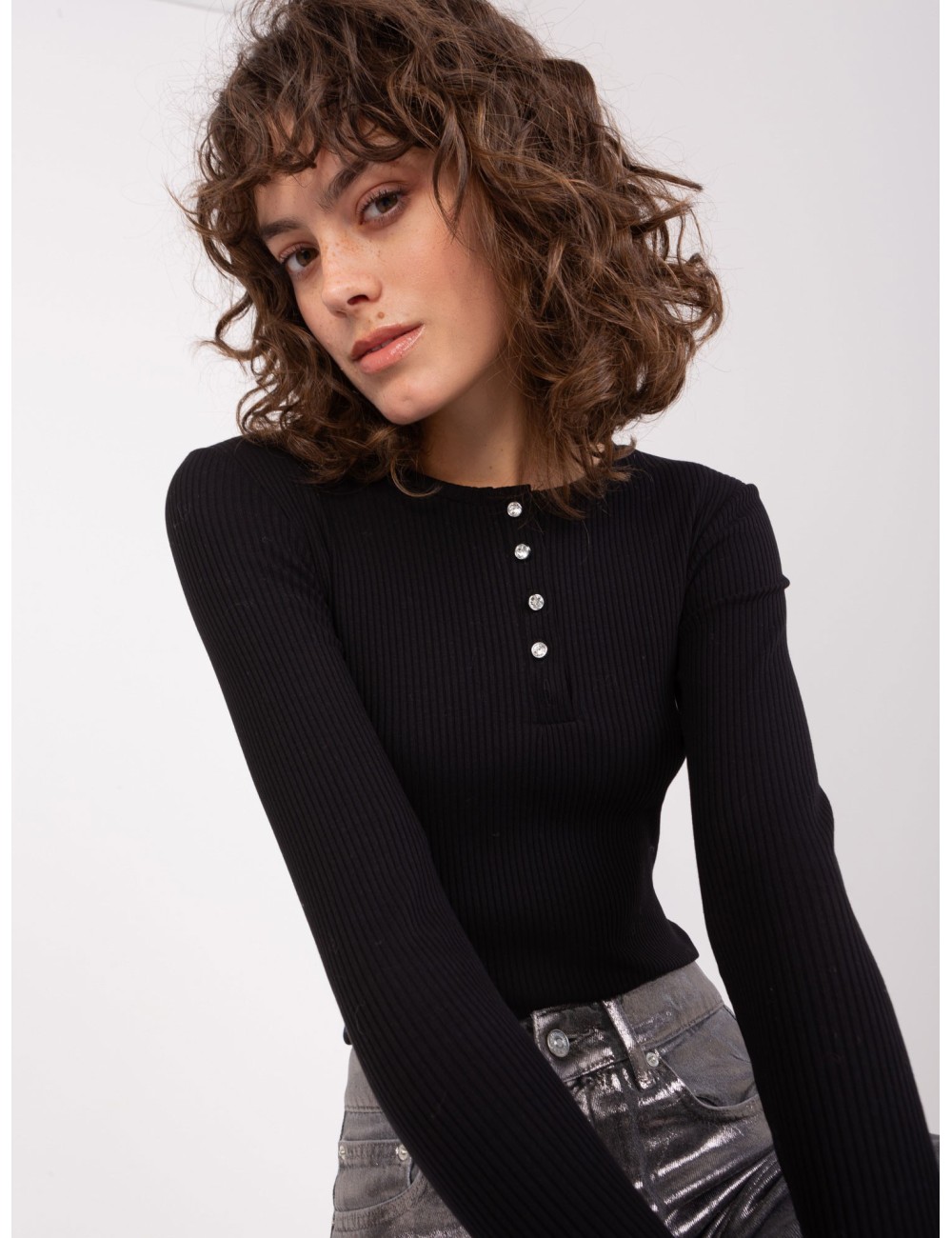 Prążkowana bluzka basic longsleeve