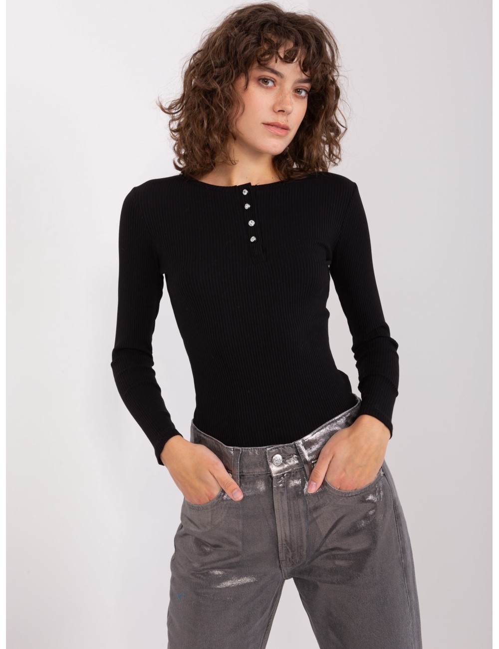 Prążkowana bluzka basic longsleeve