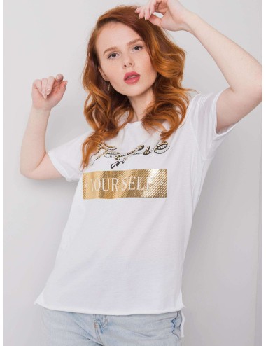 T-shirt bawełniany z nadrukiem i aplikacją