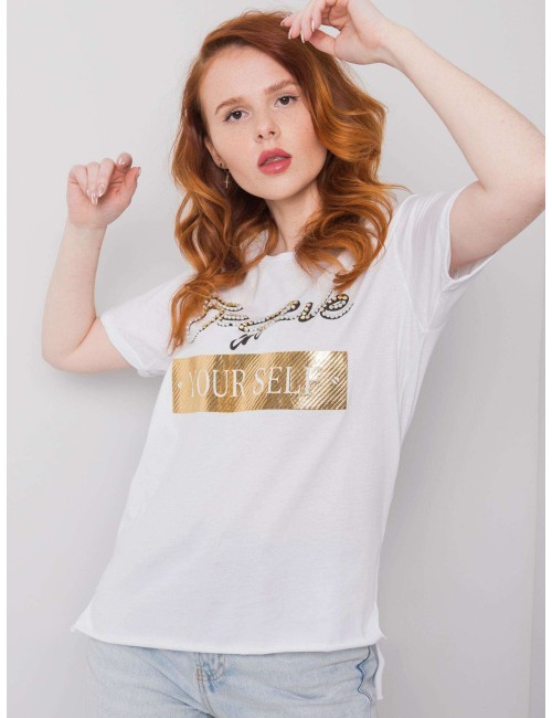 T-shirt bawełniany z nadrukiem i aplikacją